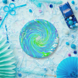 Cooler Abstrakter Retro-Aqua und Kalkgrüner Swirl Pappteller