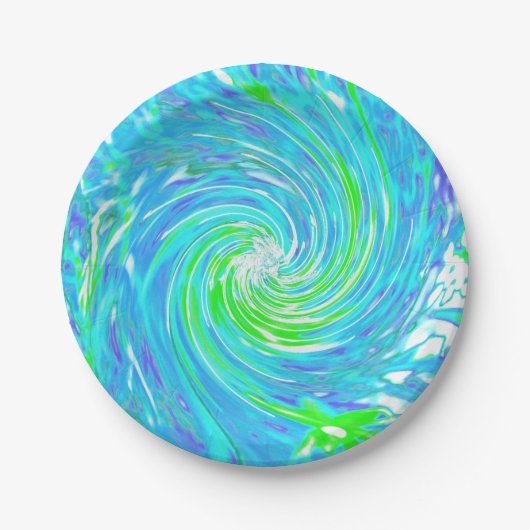 Cooler Abstrakter Retro-Aqua und Kalkgrüner Swirl Pappteller (Vorderseite)
