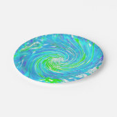 Cooler Abstrakter Retro-Aqua und Kalkgrüner Swirl Pappteller (Schrägansicht)