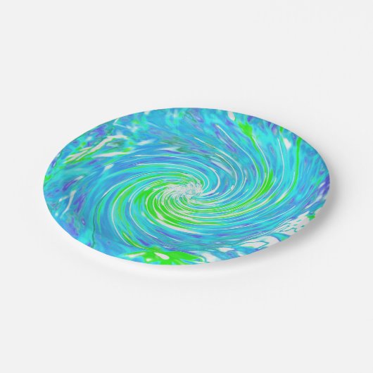 Cooler Abstrakter Retro-Aqua und Kalkgrüner Swirl Pappteller (Schrägansicht)