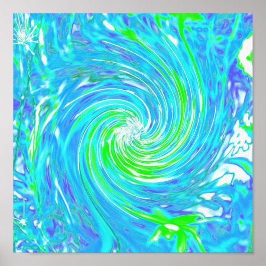 Cooler Abstrakter Retro-Aqua und Kalkgrüner Swirl Poster (Vorne)