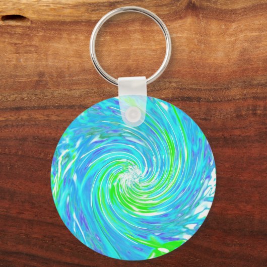 Cooler Abstrakter Retro-Aqua und Kalkgrüner Swirl Schlüsselanhänger (Rückseite)