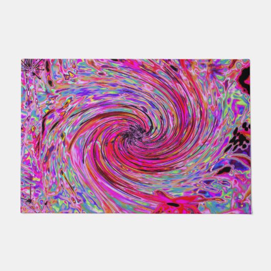 Cooler Abstrakter Retro Hot Pink und Roter Blütenw Fußmatte (Vorderseite)