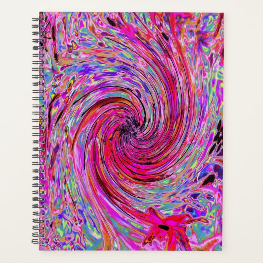 Cooler Abstrakter Retro Hot Pink und Roter Blütenw Planer (Vorderseite)