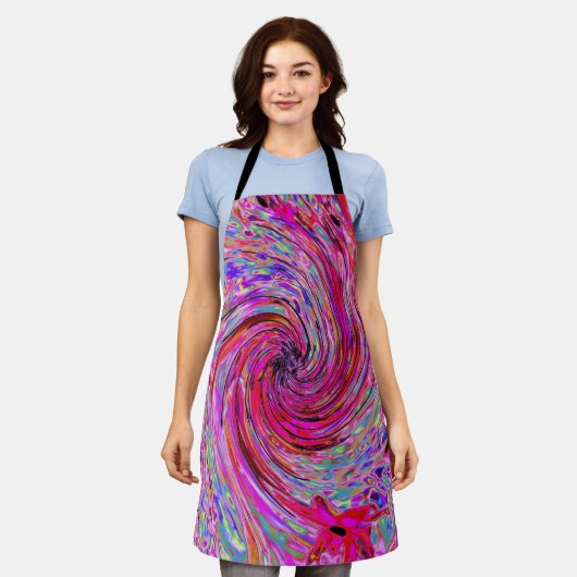 Cooler Abstrakter Retro Hot Pink und Roter Blütenw Schürze (Getragen)