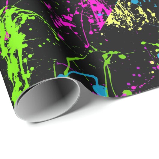 Cooler Abstrakter Retro-Regenbogen Paint Spritzer Geschenkpapier (Rolleneckpunkt)