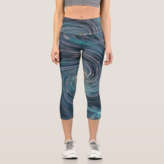 Cooler Abstrakter Retro-Schwarz und Aquamariner ko Capri Leggings (Vorderseite)