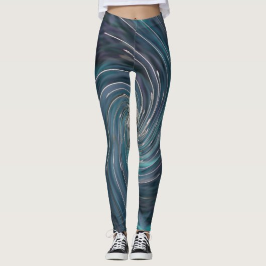 Cooler Abstrakter Retro-Schwarz und Aquamariner ko Leggings (Vorderseite)