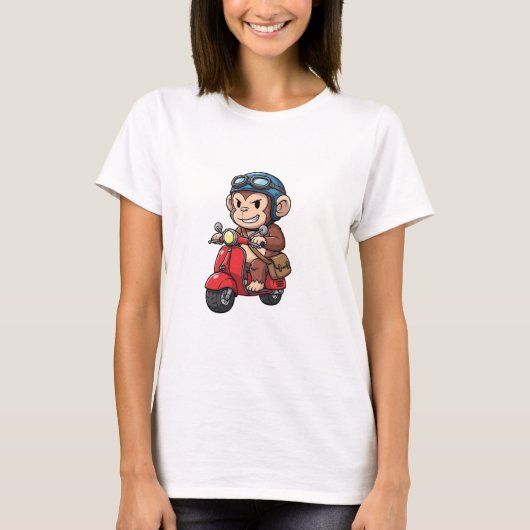 Cooler Affe Kurier fährt auf rotem Retro-Roller T-Shirt (Vorderseite)