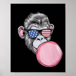 Cooler Affe mit amerikanischer Flagge Sonnenbrille Poster