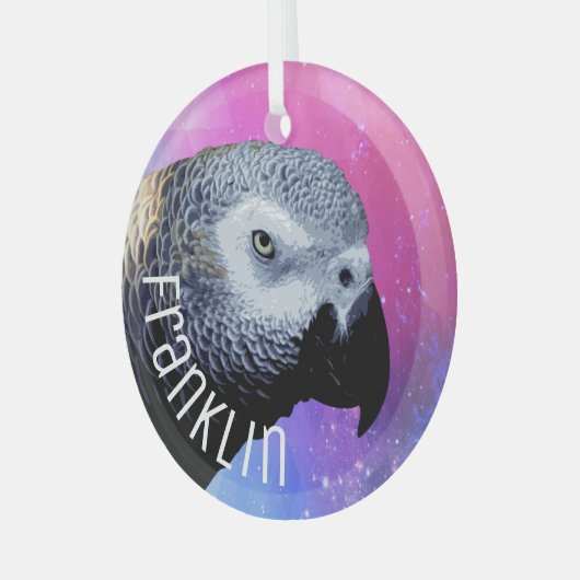 Cooler afrikanischer Papagei Rosa Lila Pet Bird Na Ornament Aus Glas (Vorderseite links)
