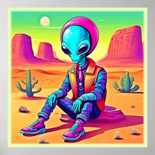 Cooler Alien Desert Chillin Poster