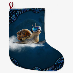 Cooler als die Erholung, die Snowboardsnail. Großer Weihnachtsstrumpf
