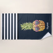 Cooler Ananas Nautical Navy Blau Streifen Strandtuch (Vorderseite)