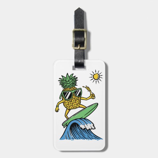 Cooler Ananas surft im Meer Lebhafter Strand Gepäckanhänger (Vorderseite vertikal)