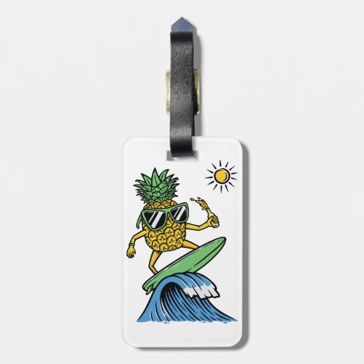 Cooler Ananas surft im Meer Lebhafter Strand Gepäckanhänger (Rückseite vertikal)