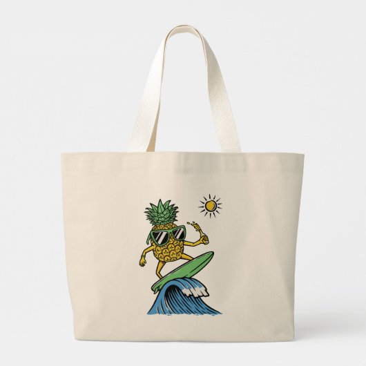 Cooler Ananas surft im Meer Lebhafter Strand Jumbo Stoffbeutel (Rückseite)