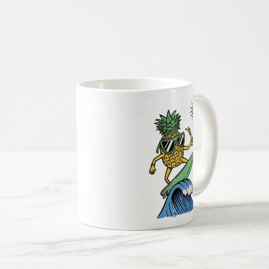 Cooler Ananas surft im Meer Lebhafter Strand Kaffeetasse (VorderseiteRechts)
