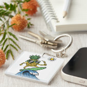 Cooler Ananas surft im Meer Lebhafter Strand Schlüsselanhänger (Vorderseite rechts)