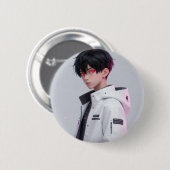 Cooler Anime-Junge mit roten Augen Techwear-Abzeic Button (Vorne & Hinten)