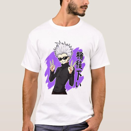 Cooler Anime-Style-White-Hair-Charakter T-Shirt (Vorderseite)