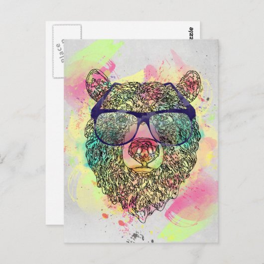 Cooler Aquarellbär mit Brillendesign Postkarte (Vorne/Hinten)