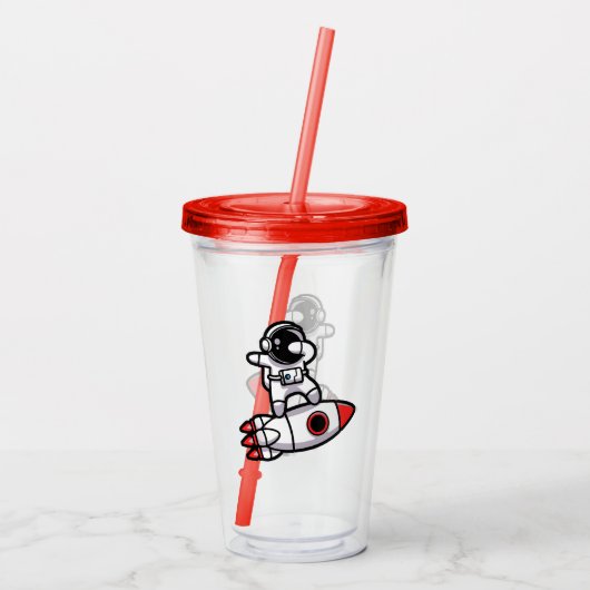 Cooler Astronaut auf der Rakete Acryltrinkbecher (Rückseite)