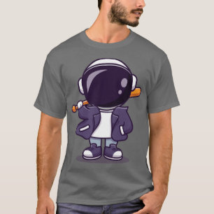 Cooler Astronaut mit Baseballmatte und Jackenkarto T-Shirt
