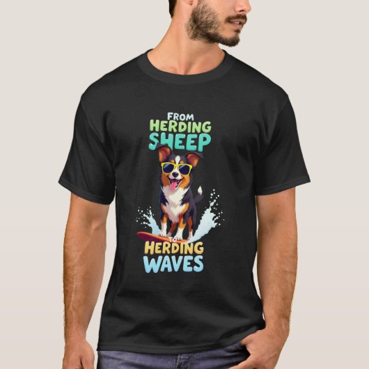 Cooler Australian Shepherd Surfer Hund T-Shirt (Vorderseite)