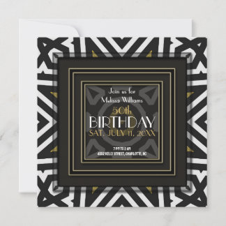 Cooler Aztec Boho Schwarz-weiß Gold 50. Geburtstag Einladung