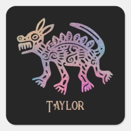 Cooler Aztec-Designhund Quadratischer Aufkleber