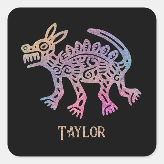 Cooler Aztec-Designhund Quadratischer Aufkleber (Vorderseite)