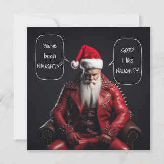 Cooler Badass Santa in Red Leather mag es schmutzi Feiertagskarte