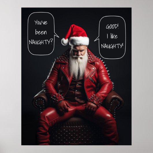Cooler Badass Santa in Red Leather mag es schmutzi Poster (Vorne)