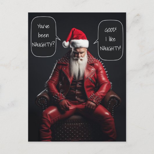 Cooler Badass Santa in Red Leather mag es schmutzi Postkarte (Vorderseite)