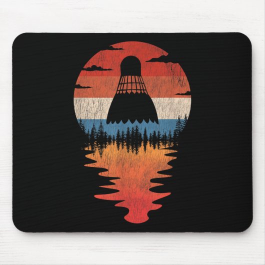 Cooler Badminton Retro Vintage Sonnenuntergangssti Mousepad (Vorne)