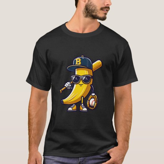 Cooler Banana Baseball-Player T-Shirt (Vorderseite)