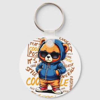 Cooler Bär mit Kapuzenpullover und Sonnenbrille Schlüsselanhänger