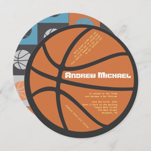 COOLER BASKETBALL Bar-Schläger Mitzvah runde Einladung (Vorne/Hinten)