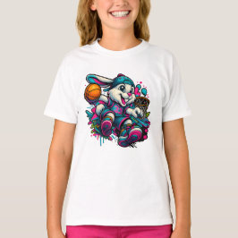 Cooler Basketball Bunny Cartoon T - Shirt für Kind