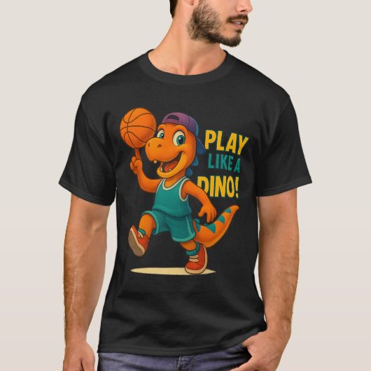 Cooler Basketball Dinosaurier Spieler Kulinarische T-Shirt (Vorderseite)