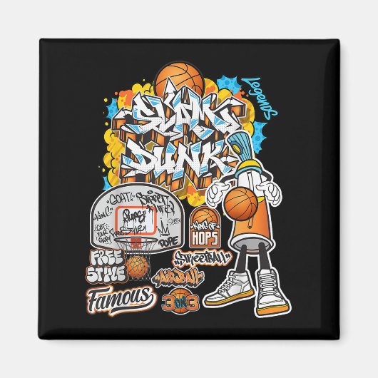 Cooler Basketball Graffiti-Stil Illustration Graph Magnet (Vorne)