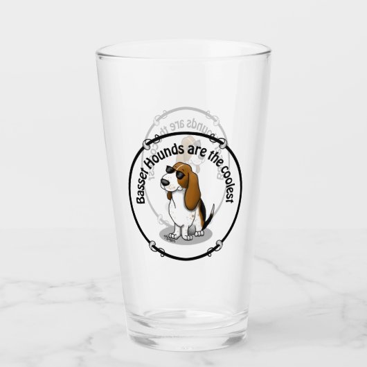Cooler Basset Hound Hund und Sonnenbrille (Trikolo Glas (Vorderseite)