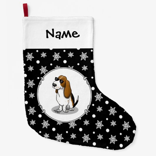 Cooler Basset Hound Hund und Sonnenbrille (Trikolo Großer Weihnachtsstrumpf (Vorderseite)
