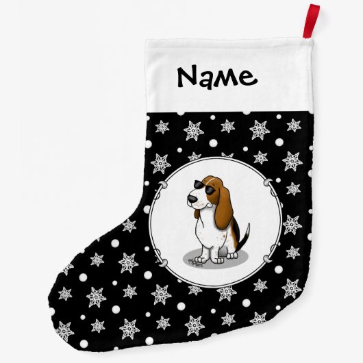 Cooler Basset Hound Hund und Sonnenbrille (Trikolo Großer Weihnachtsstrumpf (Rückseite)