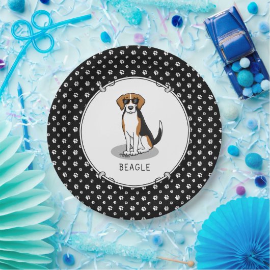 Cooler Beagle mit Sonnenbrille (Tri-Farbe 3) Funny Pappteller (Party)
