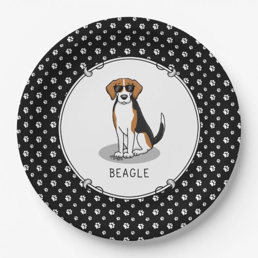 Cooler Beagle mit Sonnenbrille (Tri-Farbe 3) Funny Pappteller (Vorderseite)