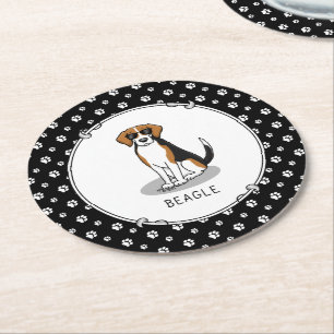 Cooler Beagle mit Sonnenbrille (Tri-Farbe 3) Funny Runder Pappuntersetzer