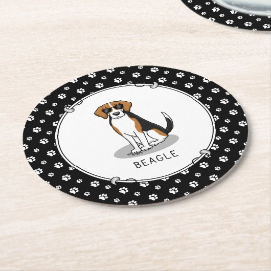 Cooler Beagle mit Sonnenbrille (Tri-Farbe 3) Funny Runder Pappuntersetzer (Angewinkelt)