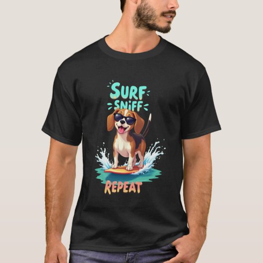 Cooler Beagle Surferhund T-Shirt (Vorderseite)